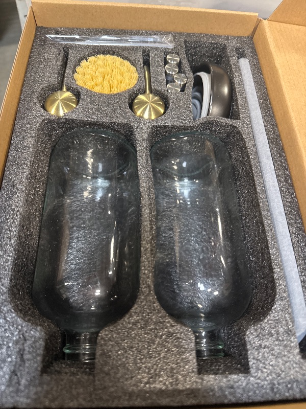 Photo 1 of [Luxury] Kitchen Soap Dispenser Set - 16OZ Clear Glass Bottle, Stainless Steel Pump, Instant Dry Tray, Waterproof Labels, Non-Slip Silicone Pad, and Dish Brush | Upgrade for Your Kitchen and Bathroom