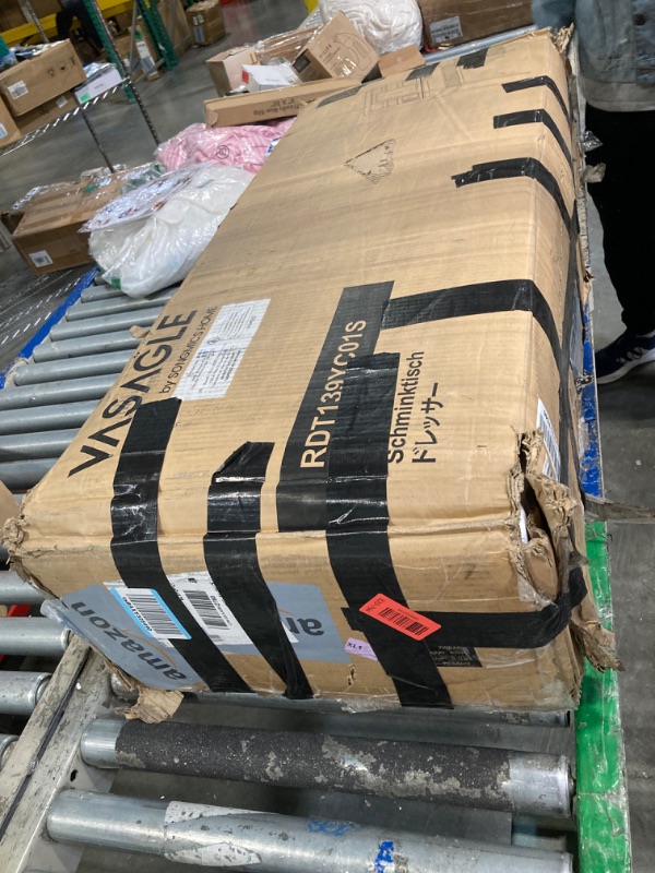 Photo 1 of VASAGLE MAXE Collection - Vanity Desk with Sliding Mirror and Lights, Mid Century Modern Fluted Makeup Vanity with 10x Magnifying Mirror, Charging Station, Jewelry Storage, Oak Beige URDT139YC01S