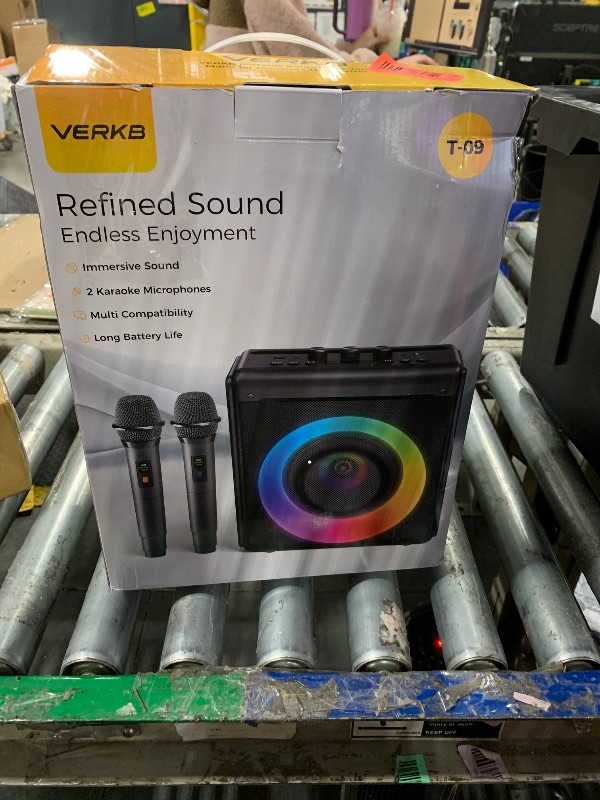 Photo 1 of **MISSING MICROPHONES** Karaoke Machine with 2 Wireless Microphones: Portable Bluetooth Speaker for Adults & Kids - PA System with Lights Supports TWS/TF Card/USB/AUX for Home Party-Stage Subwoofers (Gray)