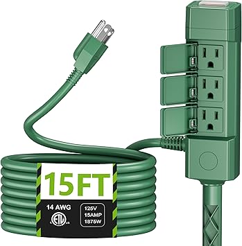 View 1 of **RETAIL: $23.45**
BN-LINK 15ft Outdoor Extension Cord Waterproof with Power Stake, 6-Outlet Power Strip Weatherproof, 14/3 SJTW Heavy Duty Power Cord for Outdoor String Lights and Christmas Decorations, ETL