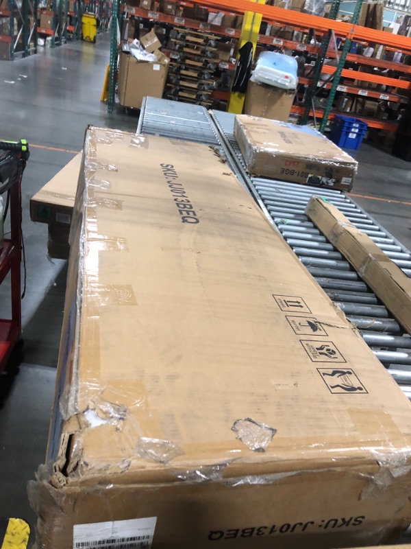 Photo 1 of **ASSEMBLY INSTRUCTIONS INCLUDED**  Yaak Queen Size Chenille Bed Frame with 52" Tall Headboard, Upholstered Platform Bed with Nailhead Trim Headboard Wingback, No Box Spring Needed, Wood Slats Support, Easy Assembly, Beige
