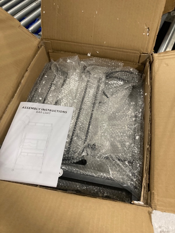 Photo 1 of **ASSEMBLY INSTRUCTIONS INCLUDED** Alihdrna Black Bar Cart, Serving Cart with Wheels and Handle, Small Bar Cart with Wine Rack and Glass Holder, Modern Glass Beverage Cart, Mini Bar Carts for Small Spaces