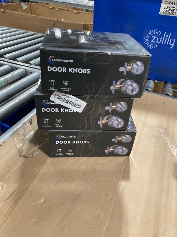 Photo 1 of (3Sets) All Keyed Same Entry Door Knob and Single Cylinder Deadbolt Combo Set, Satin Nickel Exterior Door Knobs with Lock and Keys for Entrance and Front Door