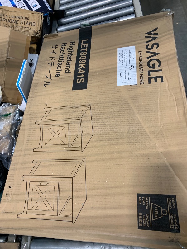 Photo 1 of **missing parts** VASAGLE LIRY Collection - Farmhouse Nightstand with Barn Door, Set of 2, Bedside Table with Storage, Side End Table, Night Stand, Open Compartment, for Bedroom, Rustic White and Honey Brown ULET809K41