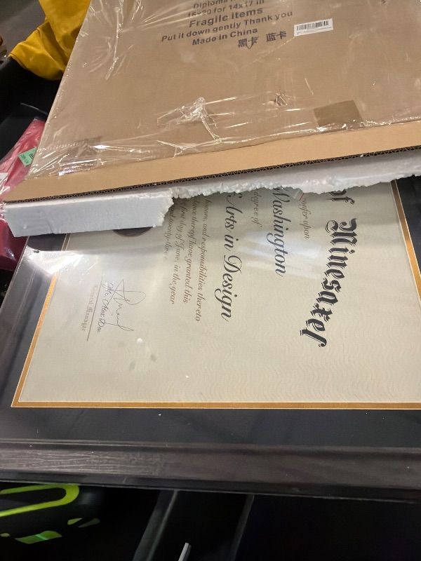 Photo 1 of ***FACTORY SEALED*** Minesaxel 18x22 Diploma Frame with Black Mat, Fits Degree Certificate Document, Walnut Color Frame with Tempered Glass Panel for Wall Mounting