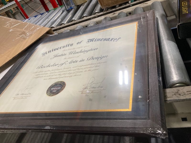 Photo 1 of ***FACTORY SEALED*** Minesaxel 18x22 Diploma Frame with Black Mat, Fits Degree Certificate Document, Walnut Color Frame with Tempered Glass Panel for Wall Mounting