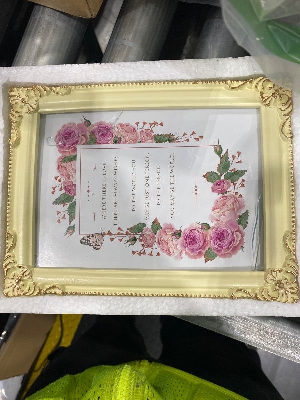 Photo 1 of ***MAJOR DAMAGE*** Enartly Picture Frame 5"x7" Photo Frame Creamy White Frame with Gold Edge, Modern Simple for Christmas Gift Family Wedding Kids Friend Pet Home Office Display Desktop Table Decor
