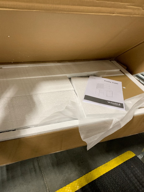 Photo 1 of VASAGLE Vanity Desk with Mirror and Lights, 35.4-Inch Wide Makeup Vanity with Upholstered Vanity Stool, Power Outlets, Dimmable LED Lights, Storage Drawer, for Bedroom, Cloud White URDT128W01