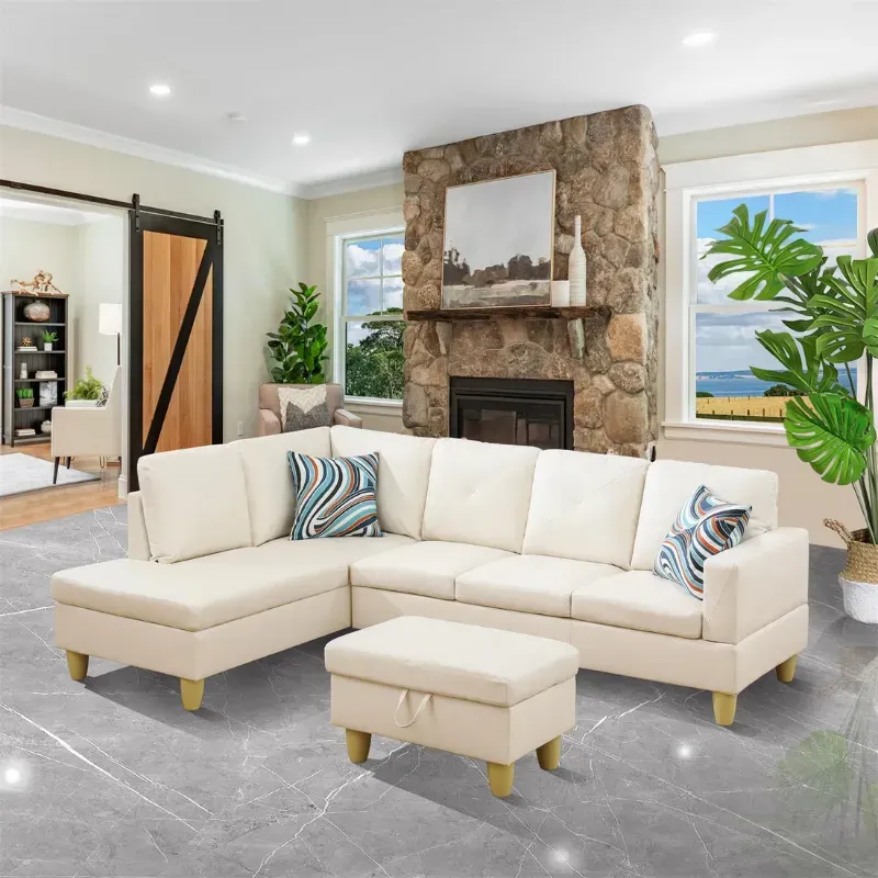 Photo 1 of **PARTIAL SET RIGHT SIDE** **ONE BOX** Golden Coast White Faux Leather L-Shaped Living Room Sectional Sofa Set