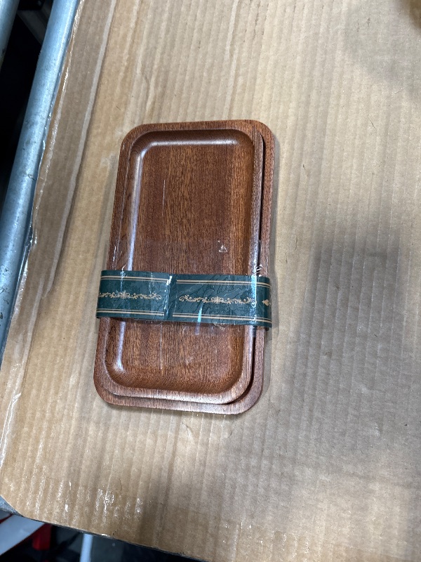 Photo 1 of ***MINOR DAMAGE*** Purelia Solid African Ebony Wood Tray Set, 2-Pc Handmade, 9"x5.1" & 8.5"x4.5", for Bathroom Counter Organization, Vanity Tray, and Charcuterie Board, to Neatly Hold Candles, Perfume, and Jewelry