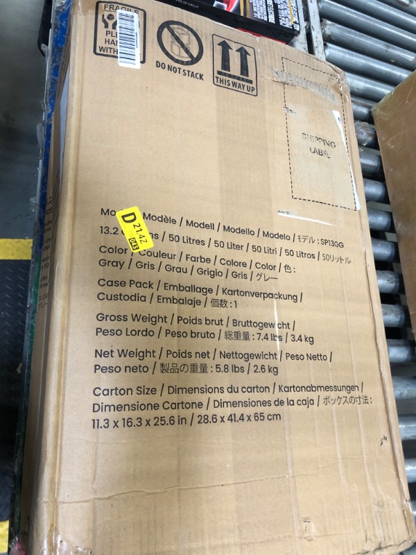 Photo 1 of ***BROKEN*** iTouchless 13.2 Gallon Prime Sensor 2.0 Technology Kitchen Trash Can, Slim Dent-Proof Gray Automatic Bin for Home Office Garage Business School, Plastic