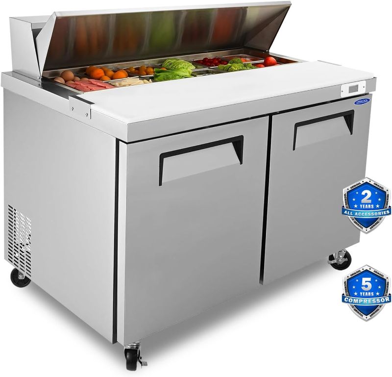 Photo 1 of **SIMILAR**
ORIKOOL 48" Commercial Sandwich Prep Table Refrigerator - 2 Door Stainless Steel Fright, 14 Cu.Ft Capacity, Low Noise, Adjustable Shelves, Auto Defrost,...