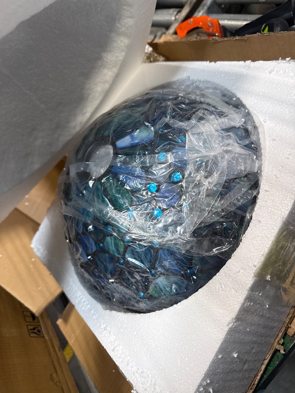 Photo 1 of ZJART Tiffany Floor Lamp Torchiere Stained Glass Torch Lamp 12X12X67 Inch Antique Standing Corner Light (Sea Blue Pearl)