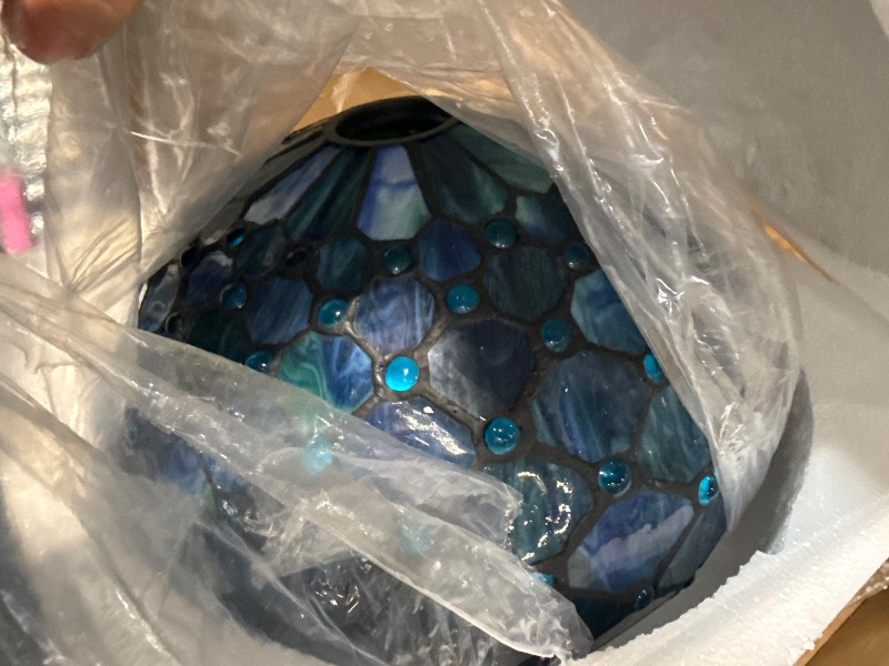 Photo 1 of ZJART Tiffany Floor Lamp Torchiere Stained Glass Torch Lamp 12X12X67 Inch Antique Standing Corner Light (Sea Blue Pearl)