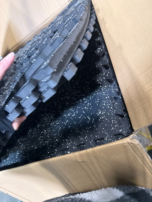 Photo 1 of 1/2in Thick 48 Sq Ft Rubber Top High Density EVA Foam Exercise Gym Mats Non-Slip 12 Pcs - Interlocking Puzzle Floor Tiles for Home Gym Heavy Workout Equipment Flooring - 24 x 24in Tile, Black & White