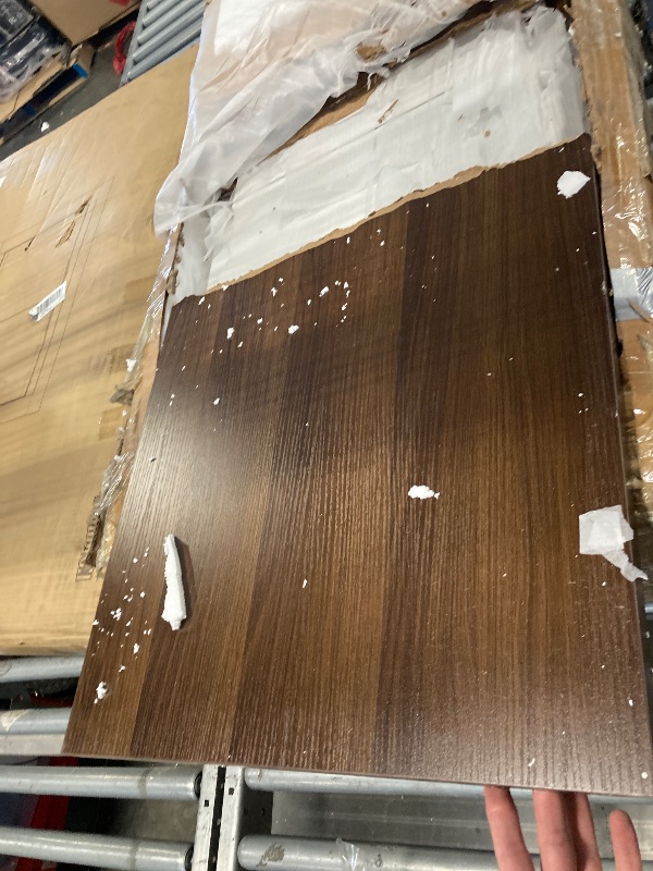 Photo 1 of ** BROKEN  TOP PIECE *** Farmhouse L Shaped Executive Desk with 4 Drawers, Home Office Desk with Hidden Under-Desk Storage Shelf and Charging Station, File Cabinet Storage, Wood Corner Computer Desk for Work(White+Brown)