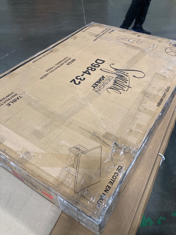 Photo 1 of ***MINOR DAMAGE*** Signature Design by Ashley Burkhaus Contemporary Counter Height Dining Table with Double-Pedestal Base and Wine Rack, Dark Brown