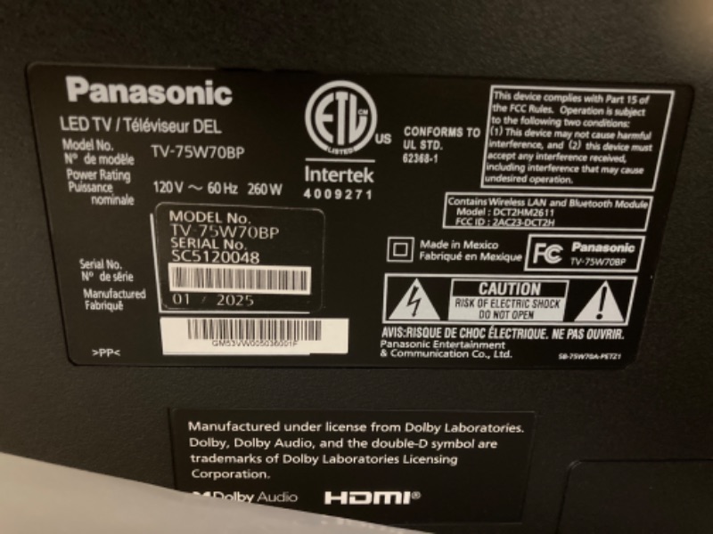 Photo 1 of ****SOLD FOR PARTS - DAMAGED SCREEN***Panasonic W70 Series (2025 Model) 75" LED 4K Ultra HD Smart Fire TV, Press & Ask Alexa, Apple AirPlay, HDR10+, HDMI 2.1, and Bluetooth Support - 75W70BP