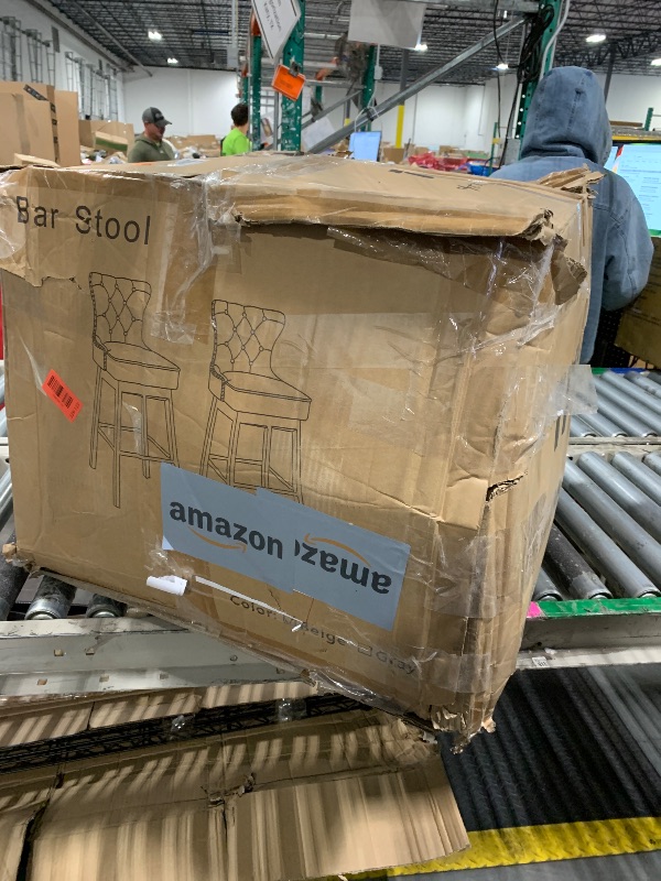 Photo 1 of ***FINAL SALE/NO RETURN, VIEW NOTES*** Classic 30" Linen Bar Stools Set of 2, Button Tufted Wingback Tall Bar Chairs with Solid Wooden Legs Farmhouse High Kitchen Stool with Nailhead Trim for Home Breakfast Bar, Beige