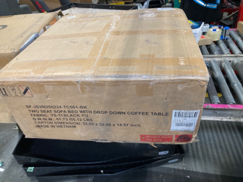 Photo 1 of **partial set**
Shintenchi Futon Sofa Bed, Leather Foldable Couch, Reclining Sleeper w/Removable Armrests, Upholstered Loveseat w/Folding Cup Holders for Home, Office, Black