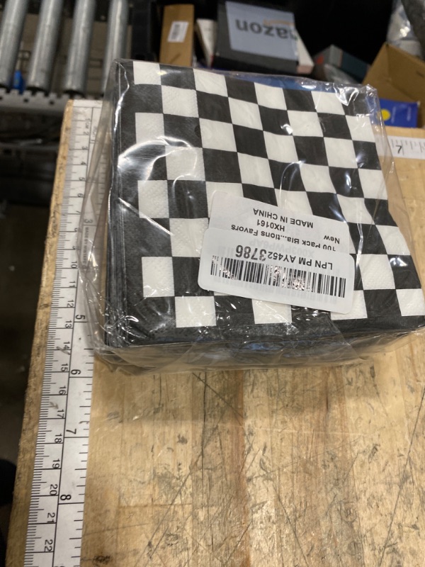 Photo 1 of 100 Pack Black and White Checkered Flag Party Napkins Disposable Race Car Birthday Party Supplies Racing Car Theme Party Paper Lunch Napkins for Baby Shower Kids Men Party Decorations Favors