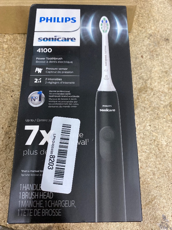 Photo 1 of Philips Sonicare 4100 Rechargeable Electric Toothbrush, with Pressure Sensor, 2 Intensity Settings, SmarTimer and QuadPacer, 14-Day Battery Life, Black, Model HX3681/24