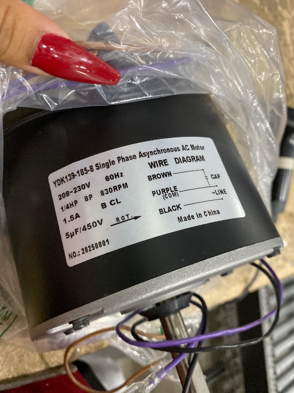 Photo 1 of 0131M00061SP, 1/4 Hp Condenser Fan Motor Replaces Goodman Condenser Fan Motor, Zongshan Broad-Ocean YDK-180S84062-01-830 RPM, 1-Speed, Replaces Amana Janitrol P/N: 0131M00014PS