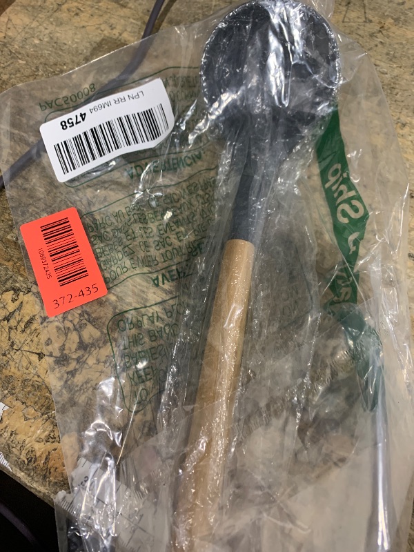 Photo 1 of ***MISSING ALL EXCEPT 1 SPOON*** Pack of 4 Silicone Cooking Utensils Set, Non Stick Solid Spatulas and Heat Resistant Slotted Spoons with Wooden Handle, Ideal Wood Kitchen Utensils Set for Frying,Serving,Turning,Stirring (GRAY)