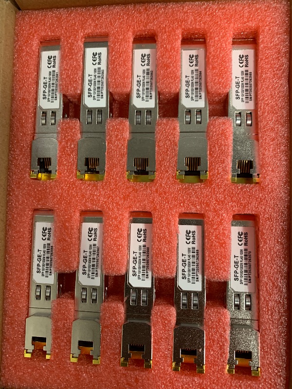 Photo 1 of 10PCS 1000BASE-T Gigabit SFP to RJ45 Copper Ethernet Modular Transceiver for Cisco,Meraki,Ubiquiti,D/TP Link,Supermicro,Netgear,Broadcom, 1.25G SFP-T CAT5E/CAT6 up to 100m Mikrotik S-RJ01