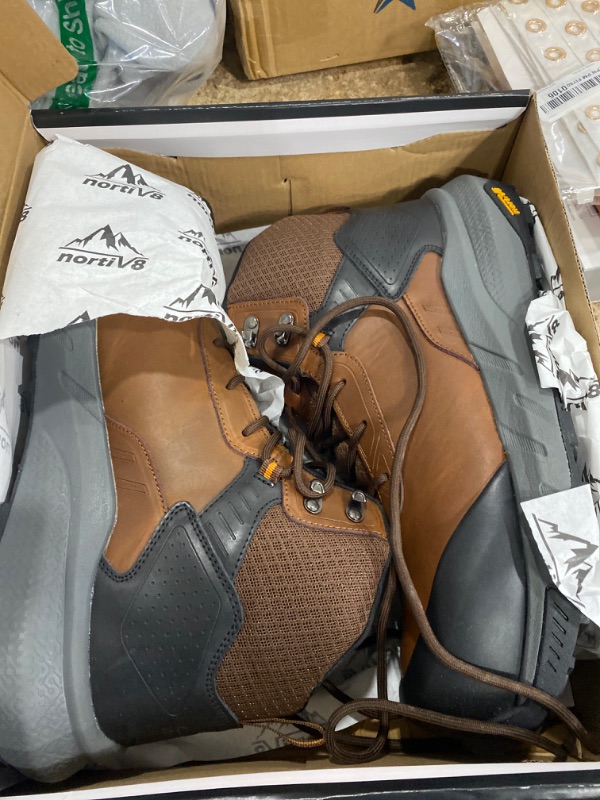 View 3 of NORTIV 8 Composite Toe Boots for Men – Waterproof Lightweight Non-Slip ASTM F2412-24 & ASTM F2913-24 Safety Work Boots for Warehouse & Construction, VaporGuard-Nano,Size 10,Brown