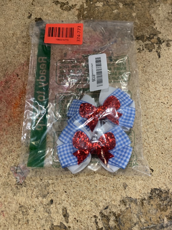 Photo 1 of 2PC Blue White Gingham Hair Bow Clips 3.5 Inch Checker Pigtail Bows Wizard Hair Accessories