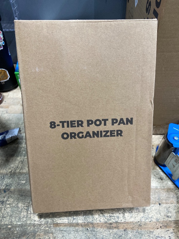 Photo 1 of ***MISSING ASSEMBLY PIECES*** MUDEELA Pots and Pans Organizer Rack for under Cabinet, 8-Tiers Adjustable Pot Rack with 3 DIY Methods, Expandable 11.65'' to 19" Pot Lid Organizer for Kitchen Pantry Cabinet Organization and Storage