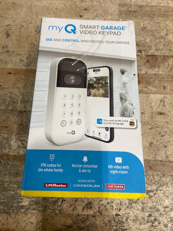 Photo 1 of ***MISSING BATTERY*** myQ Smart Garage Door Video Keypad with Wide-Angle Camera,Customizable PIN Codes,and Smartphone Control–Take Charge of Your Garage Access Works with Chamberlain, LiftMaster and Craftsman openers,White