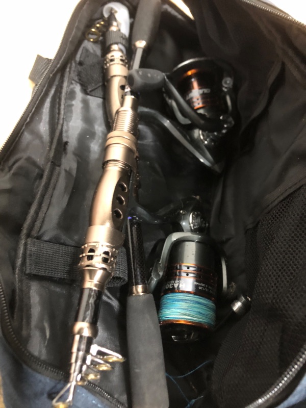 Photo 1 of ***FOR PARTS/ MISSING PIECES*** PLUSINNO Fishing Rod and Reel Combos Carbon Fiber Telescopic Fishing Pole with Reel Combo Sea Saltwater Freshwater Kit Fishing Rod Kit, 1.8M 5.91FT (PLFBO01-2PACK-FBA)