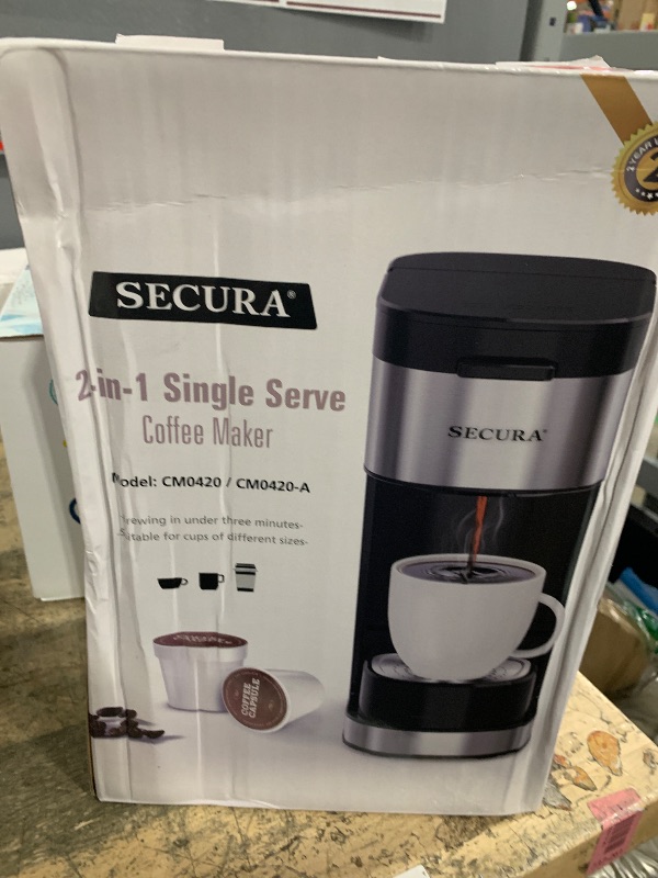 Photo 1 of Secura Brands Single Serve One Cup Coffee Maker, for K Cups and Grounds, 3 Brew Styles, 6 to 12 Oz Brew Sizes Coffee Machine with Romvable Drip Tray & Reservoir