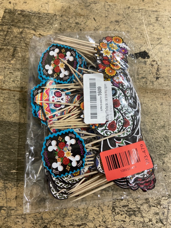 Photo 1 of 144PCS Day of The Dead Cupcake Toppers Decorations - Halloween Skull Mexican Food Picks Appetizers Toothpicks Sticks Party Supplies
