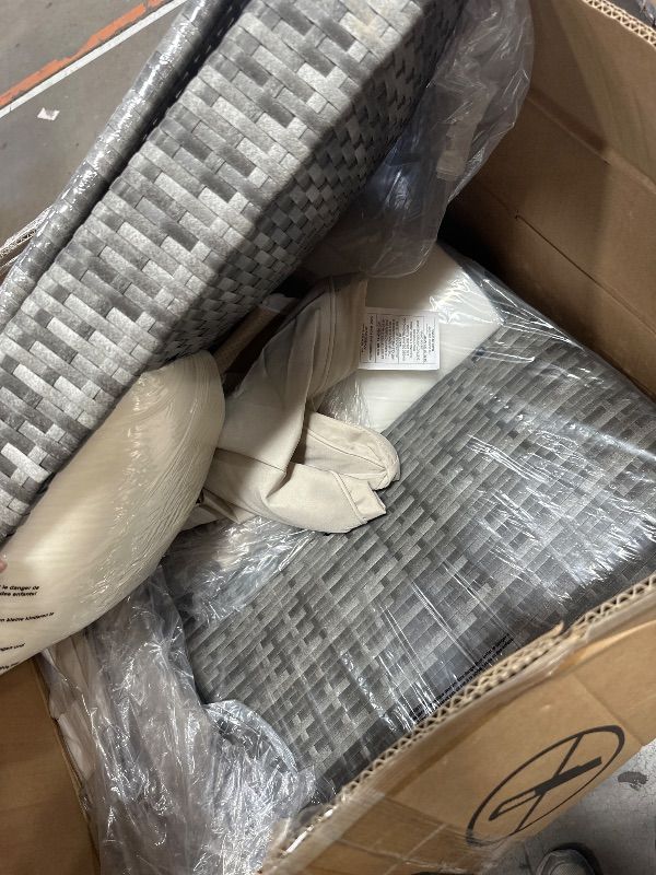 Photo 1 of *** PARTIAL SET - BOX 2 OF 2 ONLY *** SUNVIVI OUTDOOR 7 Piece Patio Furniture Sets All Weather Grey PE Wicker Couch Sofa with Glass Table, Removable BEIGE Cushions BOX 2 of 2 MISSING BOX 1