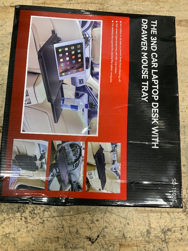 Photo 1 of 2 in 1 Car Steering Wheel Tray / Back Seat Headrest Tray for Eating Food Drink and Writing Laptop Work, XERGUR Black Car Desk