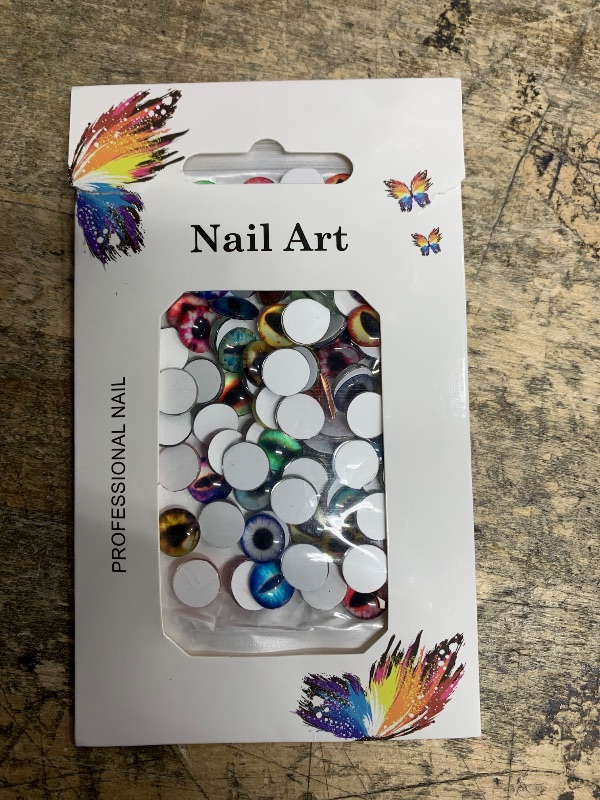 Photo 1 of 100PCS Mixed Colors Eye Beads Nail Charms 10mm/0.4inch 3D Glass Crystal Animal Eyeball Decoration Devil Eye Dragon Eye Round Nail Art Rhinestones Gems for Halloween DIY Craft (3-eye-10mm)