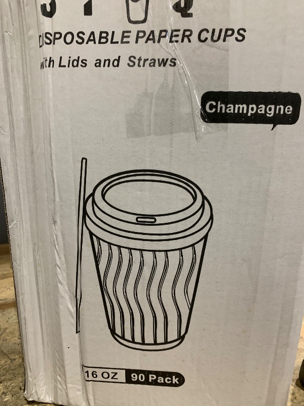 Photo 1 of *****************MISSING LIDS AND STRAWS*************
SIUQ 16 oz Coffee Cups-90 Pack Disposable Coffee Cups with Lids and Straws, Insulated Ripple Wall To Go Paper Coffee Cup for Coffee, Juice, Hot Chocolate and Hot Tea Drinks - Champagne
