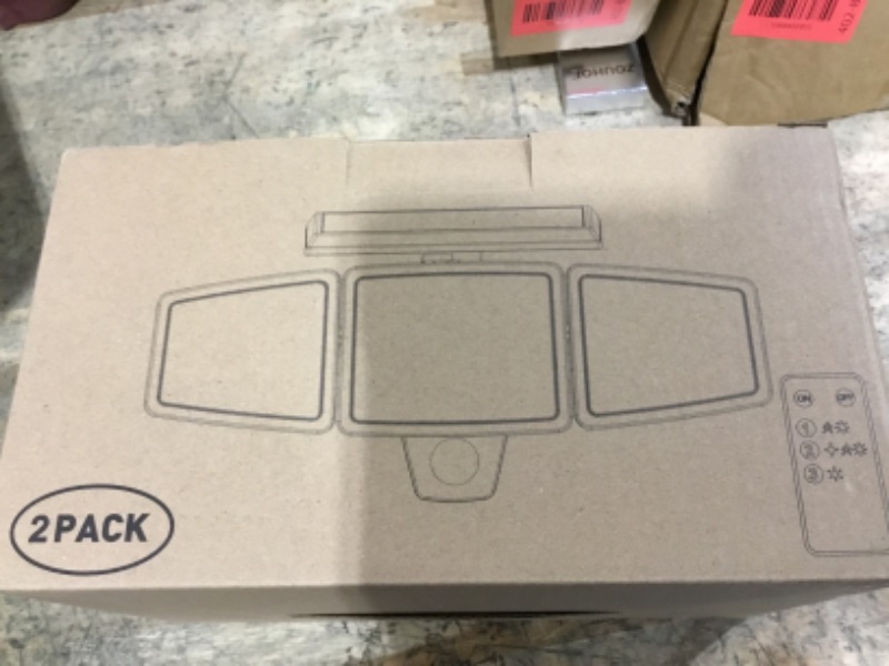 Photo 1 of ***************MISSING REMOTE************
Tuffenough Solar Outdoor Lights 2500LM 210 LED Security Lights with Remote Control,3 Heads Motion Sensor Lights, IP65 Waterproof,270° Wide Angle Flood Wall Lights with 3 Modes(2 Packs)