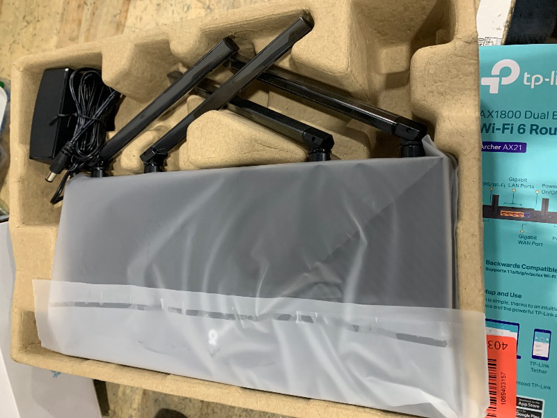 Photo 1 of (missing power cord) TP-Link AX1800 WiFi 6 Router (Archer AX21) – Dual Band Wireless Internet, Gigabit, Easy Mesh, Works with Alexa - A Certified for Humans Device, Free Expert Support