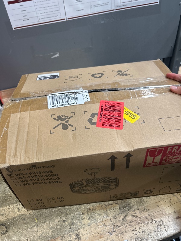 Photo 1 of *** PARTS ONLY ***DLLT Caged Ceiling Fan with Lights: 26" Bladeless Fandelier with Light and Remote - Walnut Industrial Chandelier Fan Light for Bedroom Living Dining Room Kitchen