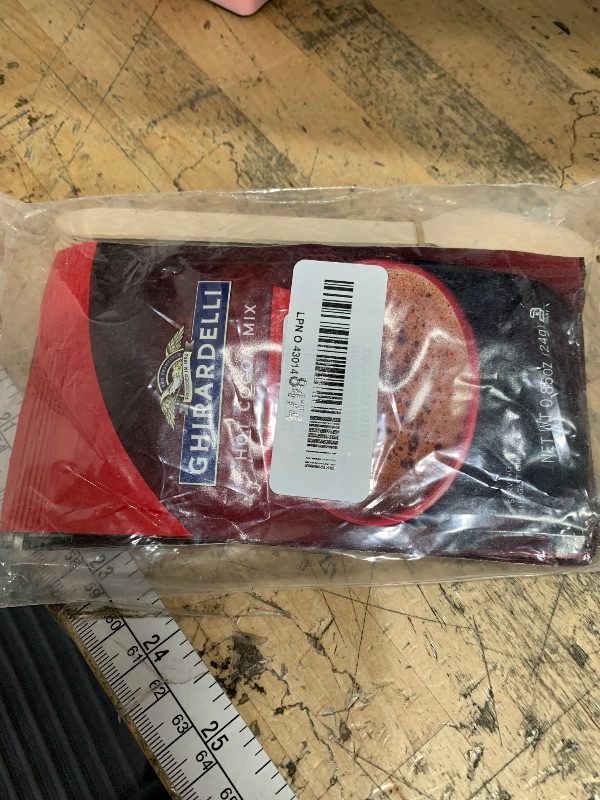 Photo 1 of **EXP:6/30/26** Concession Essentials Ghirardelli Double Chocolate Hot Cocoa Mix Packets, 5 Pack with Printed Wooden Spoons