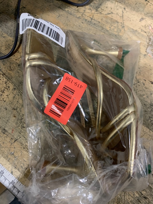 Photo 1 of ***SHOWS SIGNS OF HEAVY USAGE*** IDIFU Gold Strappy Kitten Heels Square Open Toe Heeled Sandals Comfortable Dressy Wedding Bridal Prom Party Dress Shoes for Women Fashion Cute Sexy Stiletto Slides Slip on Mules Heels(Gold Pu, 9)