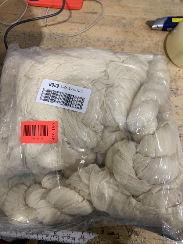 Photo 1 of 12 Pack 10Ft Cheesecloth Table Runner 35x120 Inch Boho Gauze Rustic Cheese Cloth Long Romantic Table Runner for Wedding Bridal Shower Birthday Party Table Decor (Beige)