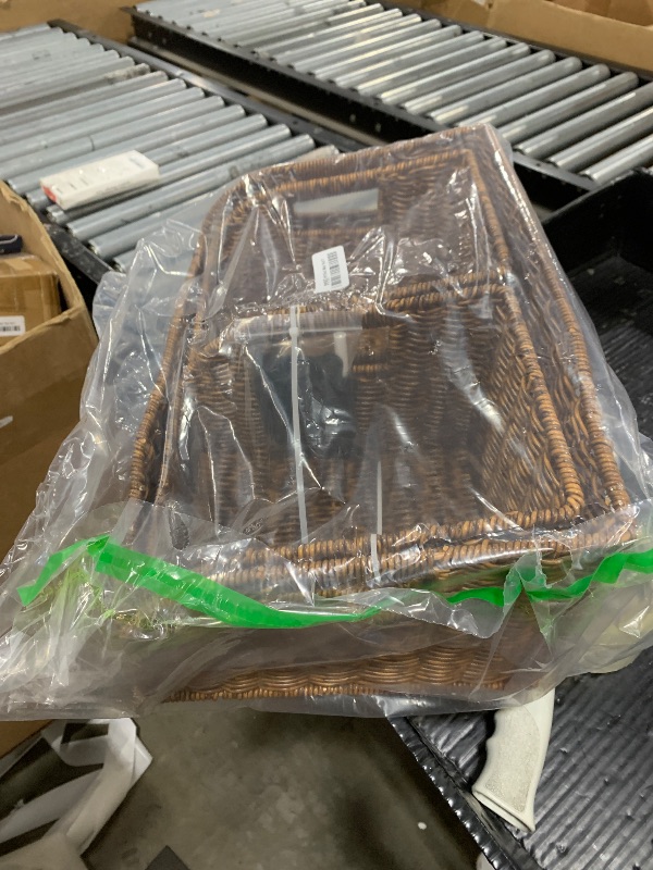 Photo 1 of Stylave Pantry Organizers and Storage Baskets for Organizing with Handles, Large Woven Storage Baskets for Shelves, Kitchen, Laundry, Waterproof Storage Bins for Fruit, Bread, Vegetable, 3Pack, Brown