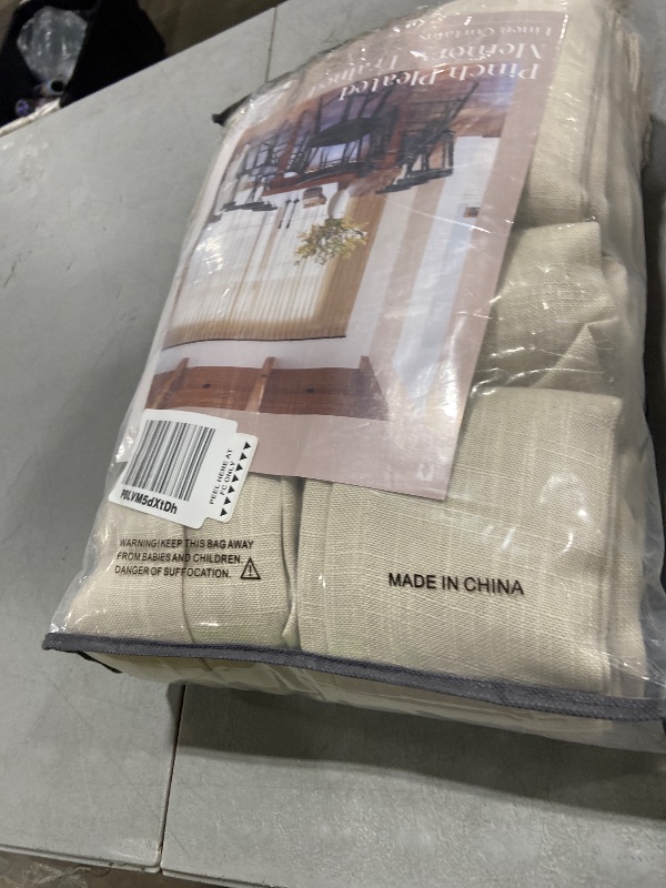 Photo 1 of 108 Inch Linen Curtains 2 Panels Set Pinch Pleated for Living Room Bedroom Memory Training Shaped Semi Sheer Neutral Beige Tan Flax Burlap Pleat Drapes Hooks Rings Light Filtering Window Curtain