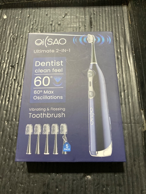 Photo 1 of 3-in-1 Upgraded Pro Flossing Toothbrush-Flosses, Vibrates and Oscillates(The 1st Tech), Electric Toothbrush with Water Flosser Equipe 5 Brush Heads, Plaque Removal for Sensitivity, Braces-Blue