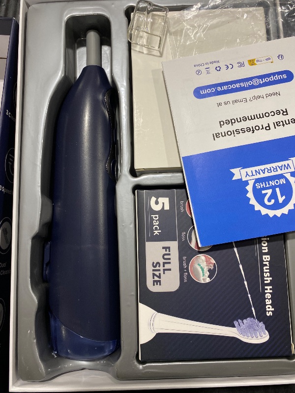 Photo 1 of 3-in-1 Upgraded Pro Flossing Toothbrush-Flosses, Vibrates and Oscillates(The 1st Tech), Electric Toothbrush with Water Flosser Equipe 5 Brush Heads, Plaque Removal for Sensitivity, Braces-Blue